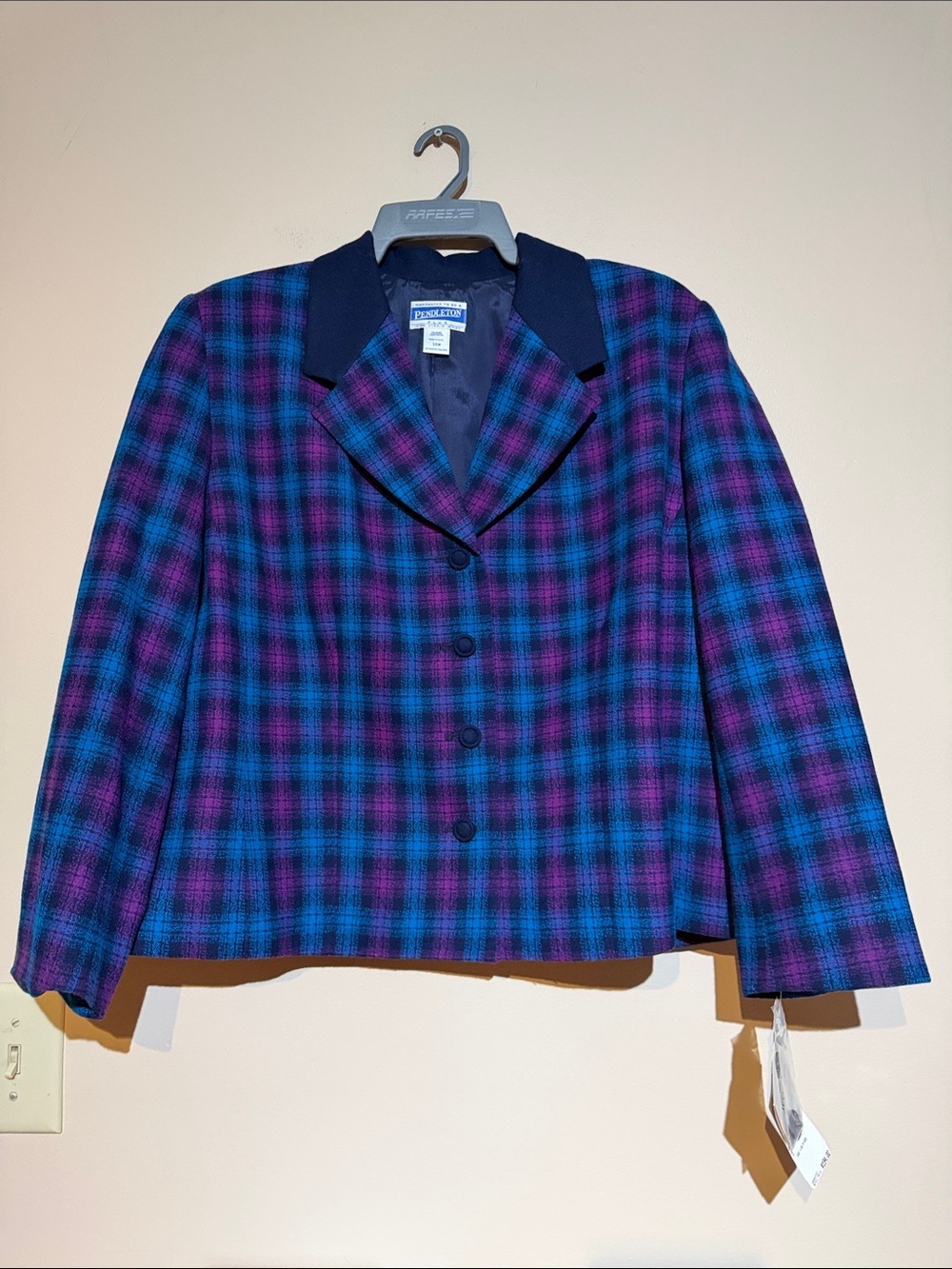 Vintage wool Pendleton Women's Teal & Purple Plaid Blazer Jacket